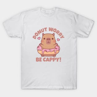 Funny Donut Worry Be Cappy Capybara Quote T-Shirt